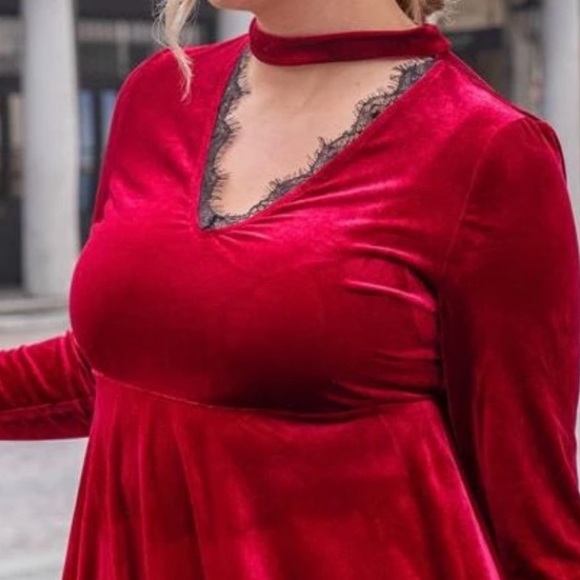 NWT|XL-1X| TCB| LOVE FROM LONDON RED VELVET & BLACK LACE SWING DRESS| NEW - Picture 7 of 11